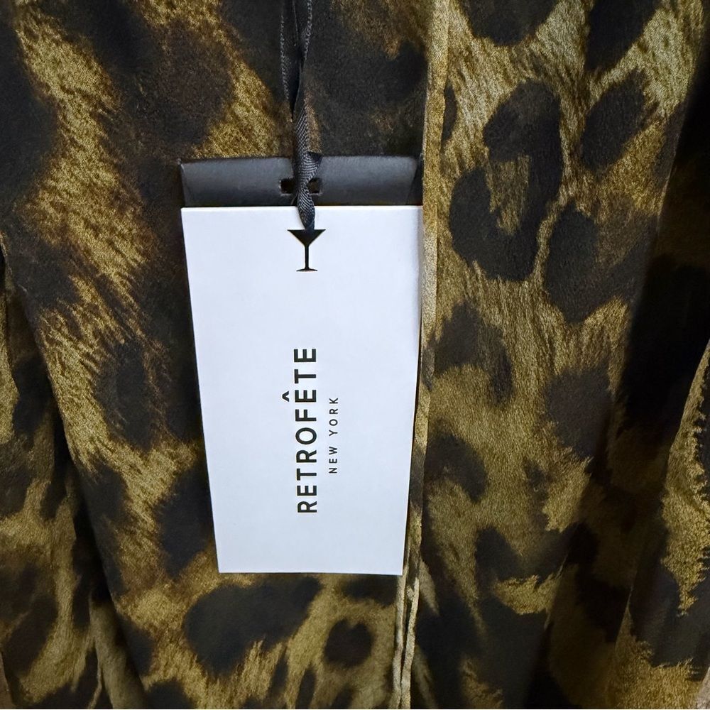 RETROFETE Vienna Dress Animal Print Sheer silk maxi gown lace up FWRD Revolve M - Picture 9 of 14